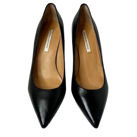 DIANE VON FURSTENBURG Olee Black Leather Pumps in Black Size 9.5 - Picture 4 of 10